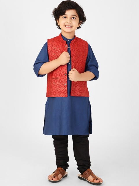 

Fabindia Boys Red Printed Woven Nehru Jacket