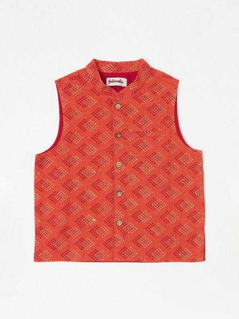 

Fabindia Boys Orange & Gold-Coloured Woven Design Nehru Jacket