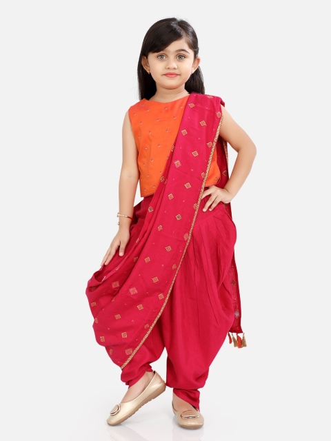 

Ashneeta Girls Pink Crop Top and Dhoti Saree