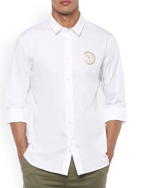 

Versace Jeans Couture Men White Opaque Cotton Logo Casual Shirt