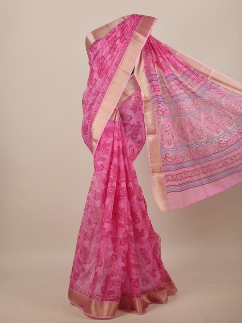 

Pothys Pink & Blue Floral Printed Saree
