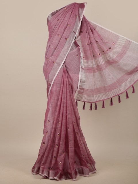 

Pothys Purple & Grey Floral Embroidered Linen Blend Saree