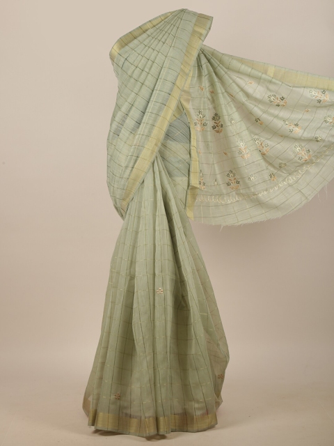 

Pothys Green & Green Ethnic Motifs Embroidered Linen Blend Saree