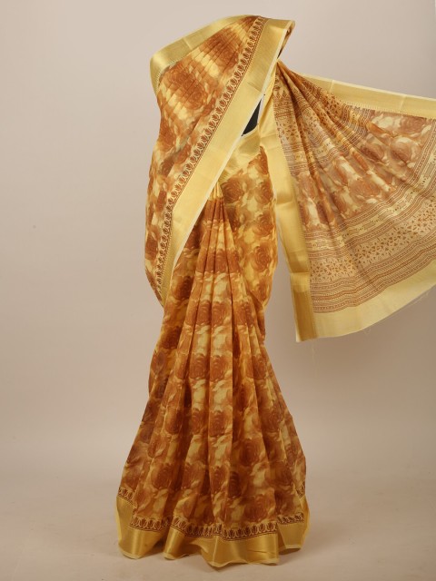 

Pothys Yellow & Brown Floral Printed Saree