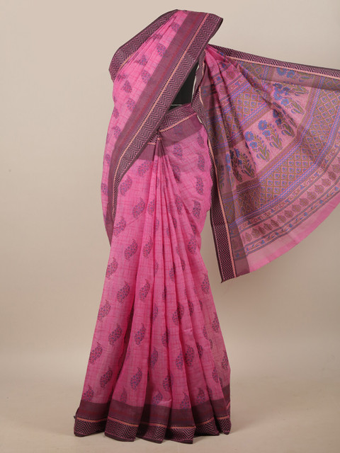 

Pothys Pink & Blue Ethnic Motifs Printed Saree