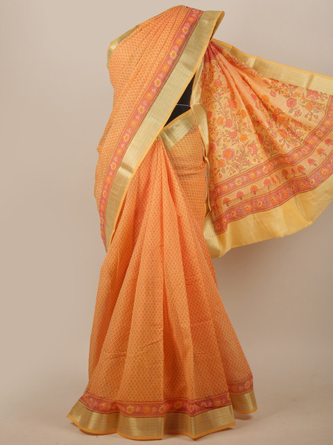 

Pothys Orange & Rose Floral Printed Saree