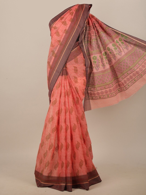 

Pothys Orange & Green Ethnic Motifs Printed Saree