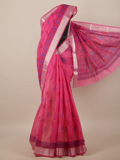 

Pothys Pink & Blue Floral Printed Saree
