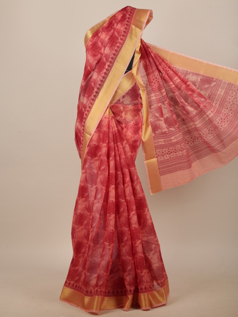 

Pothys Pink & Gold-Toned Floral Printed Saree