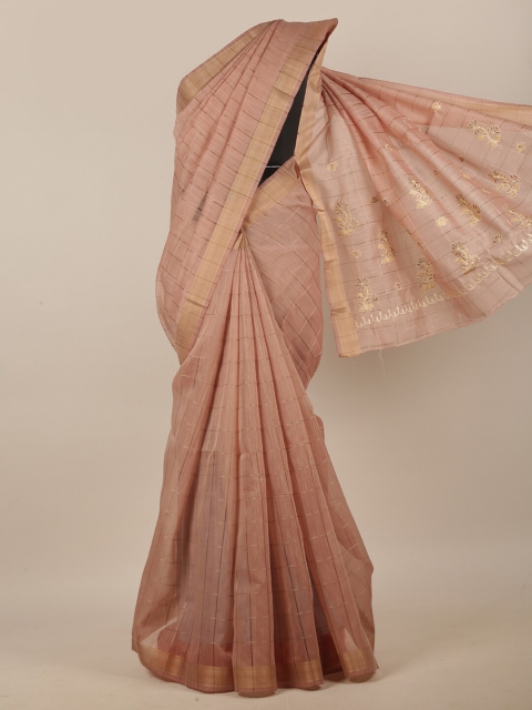 

Pothys Brown & Gold-Toned Ethnic Motifs Embroidered Linen Blend Saree