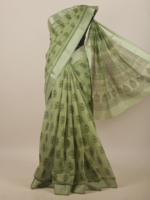 

Pothys Green & Brown Floral Printed Saree