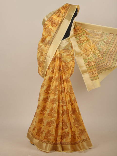 

Pothys Yellow & Brown Floral Printed Saree