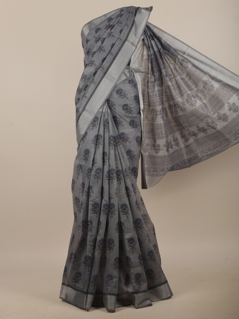 

Pothys Grey & Blue Ethnic Motifs Printed Zari Saree