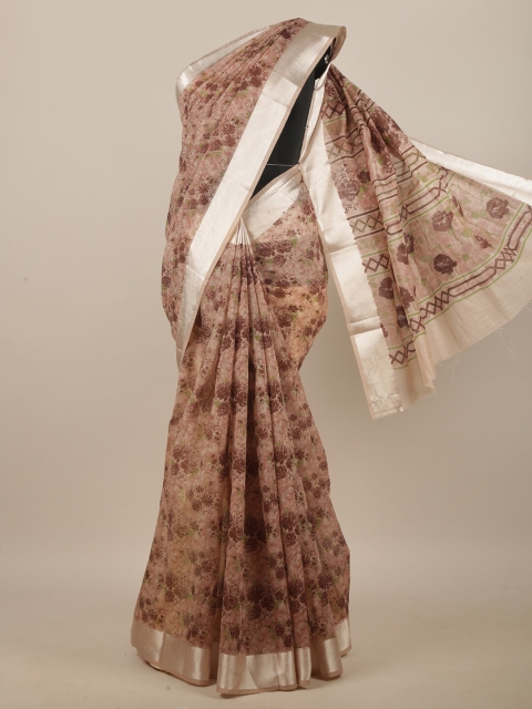 

Pothys Brown & Silver-Toned Floral Printed Zari Saree