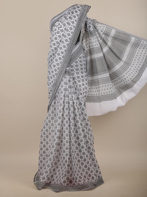 

Pothys White & Grey Printed Saree