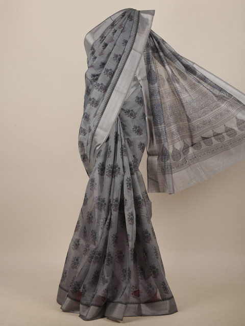 

Pothys Grey & Brown Floral Printed Saree