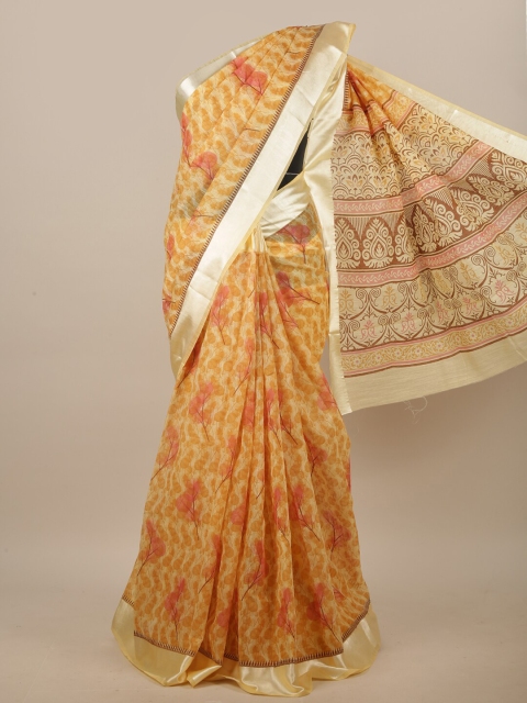 

Pothys Mustard & Pink Floral Printed Saree