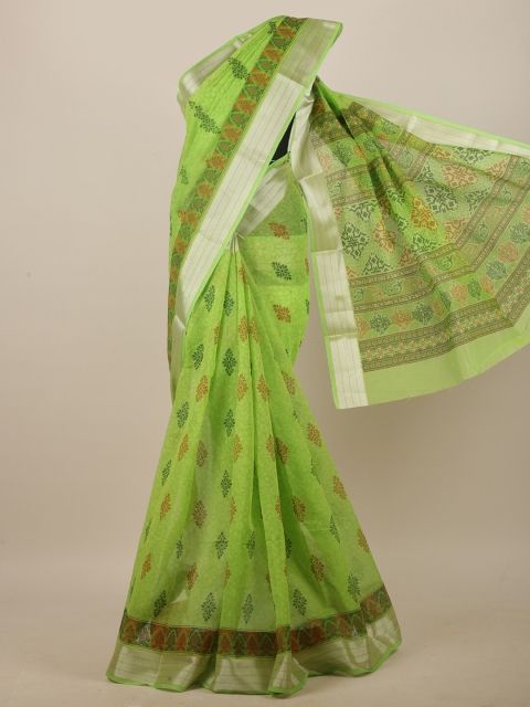 

Pothys Green & Silver-Toned Ethnic Motifs Saree