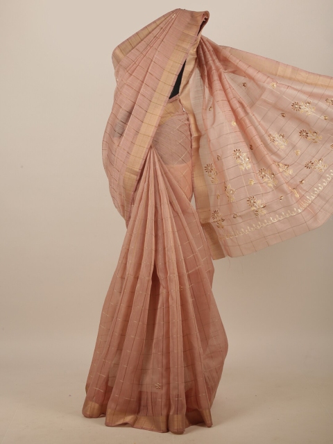 

Pothys Brown & Gold-Toned Floral Embroidered Linen Blend Saree