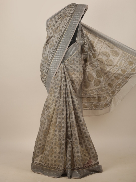 

Pothys Grey & Brown Floral Printed Saree