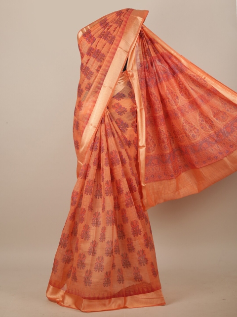 

Pothys Orange & Grey Floral Printed Saree