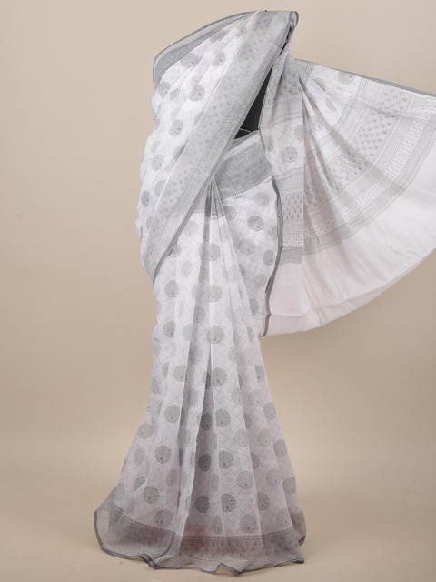 

Pothys Off White & Grey Floral Printed Saree