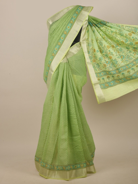 

Pothys Green & Orange Floral Printed Saree