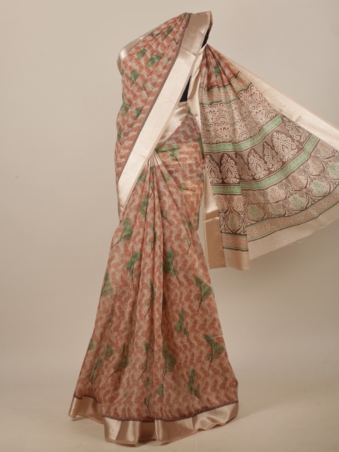 

Pothys Brown & Green Ethnic Motifs Printed Saree