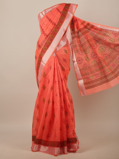 

Pothys Orange & Green Ethnic Motifs Printed Saree