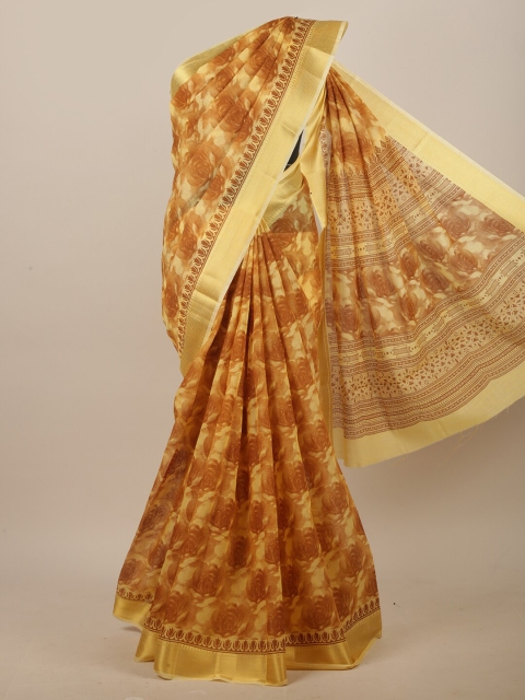 

Pothys Yellow & Brown Floral Printed Saree