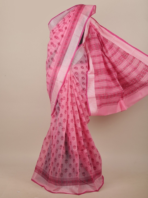 

Pothys Pink & Silver-Toned Ethnic Motifs Printed Saree