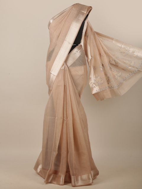 

Pothys Brown & Silver-Toned Ethnic Motifs Embroidered Linen Blend Saree