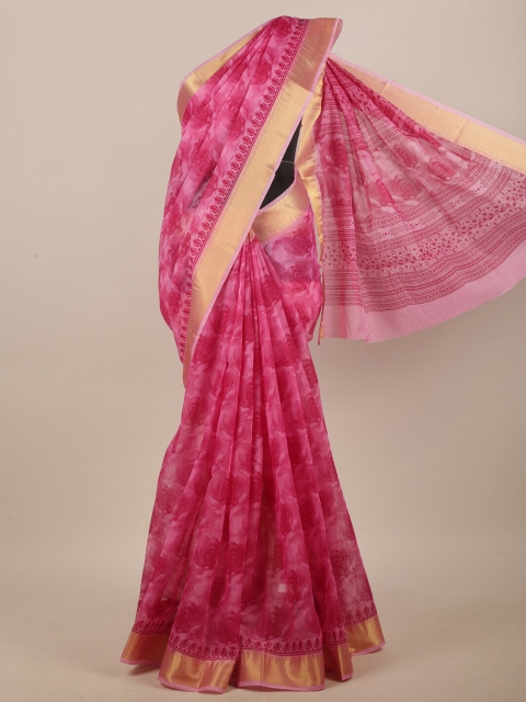 

Pothys Pink & Gold-Toned Ethnic Motifs Printed Saree