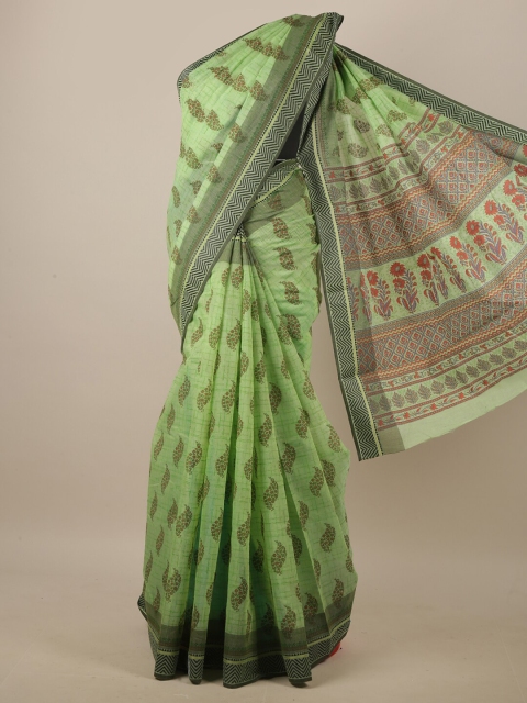 

Pothys Green & Red Ethnic Motifs Printed Saree