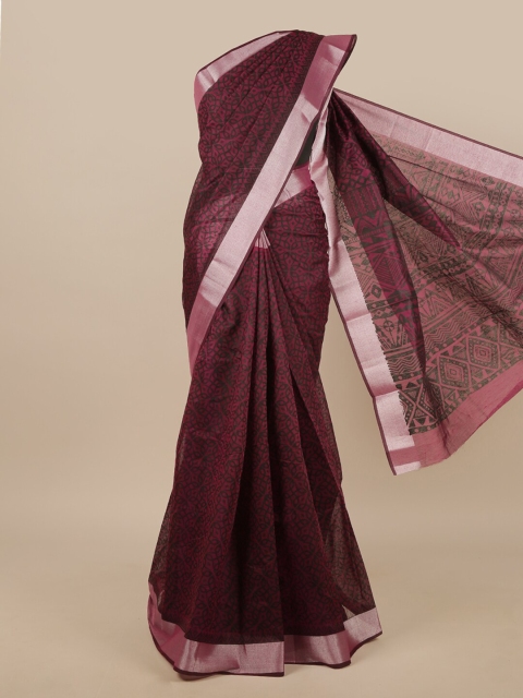 

Pothys Violet & Black Cotton Blend Geometric Printed Saree