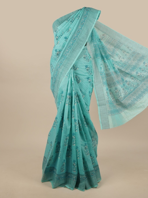 

Pothys Blue & Grey Cotton Blend Floral Printed Saree