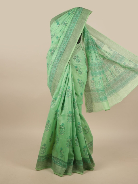 

Pothys Green Cotton Blend Floral Printed Saree