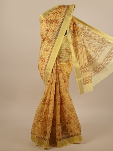 

Pothys Yellow Cotton Blend Floral Printed Saree