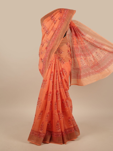 

Pothys Orange Cotton Blend Floral Printed Saree