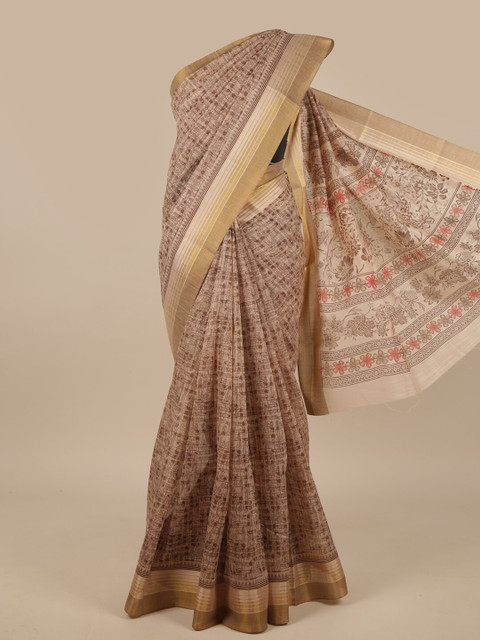 

Pothys Brown & Gold-Toned Cotton Blend Abstract Printed Saree