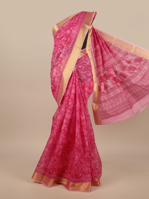 

Pothys Pink Cotton Blend Floral Printed Saree