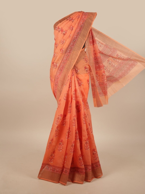 

Pothys Peach-Coloured Cotton Blend Floral Printed Saree