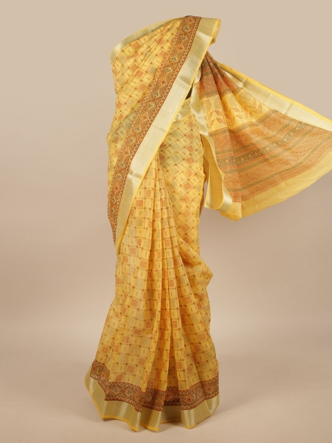 

Pothys Yellow Cotton Blend Geometric Printed Saree