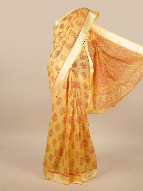 

Pothys Yellow Cotton Blend Floral Printed Saree