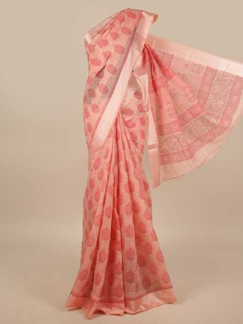 

Pothys Pink & Silver-Toned Cotton Blend Floral Printed Saree
