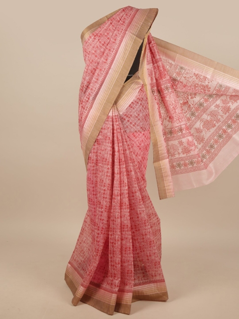 

Pothys Pink & Gold-Toned Cotton Blend Abstract Printed Saree