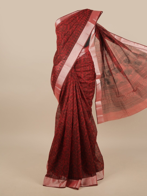 

Pothys Maroon & Black Cotton Blend Floral Printed Saree