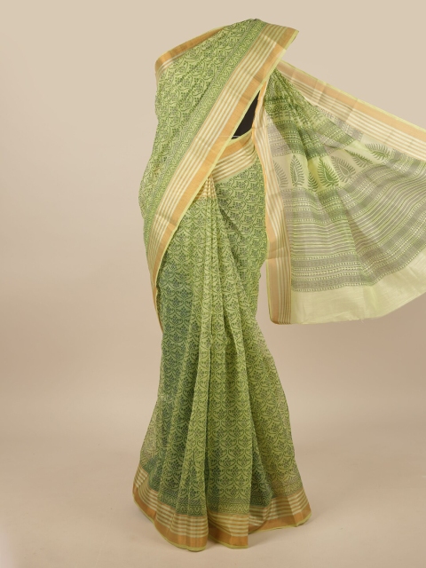 

Pothys Green & Gold-Toned Cotton Blend Ethnic Motifs Printed Saree