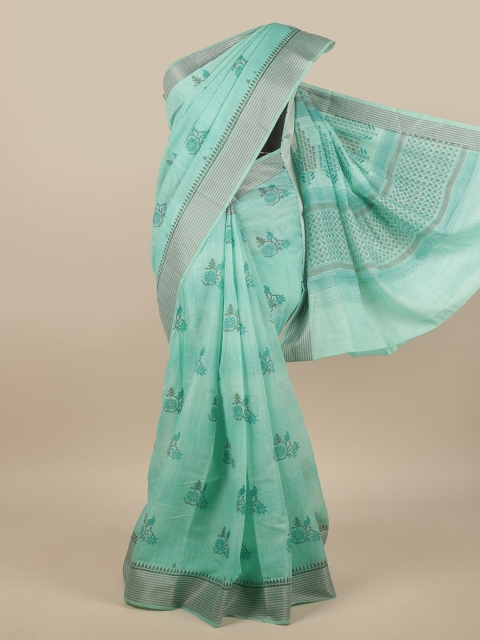 

Pothys Green & Grey Cotton Blend Floral Printed Saree