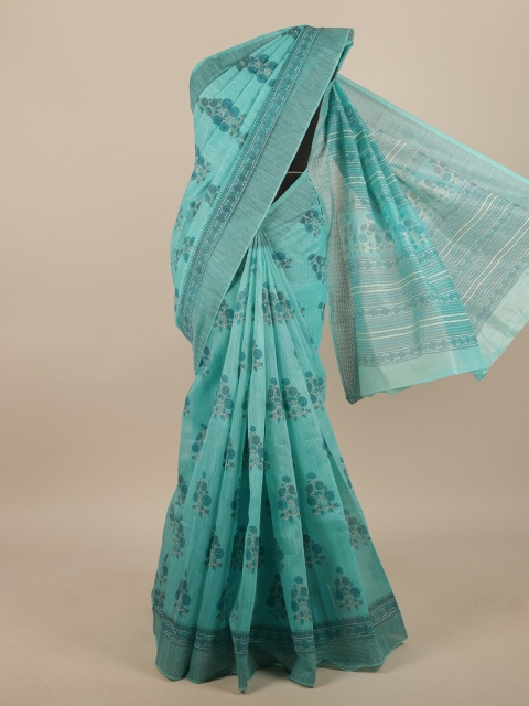 

Pothys Green & Grey Cotton Blend Floral Printed Saree